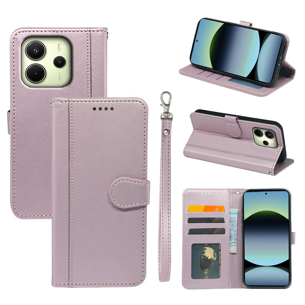 For Xiaomi Redmi Note 14 4G (163.25mm) Wallet Case Magnetic Snap Leather Phone Cover with Strap