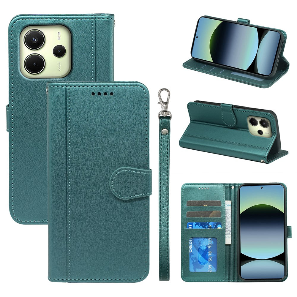 For Xiaomi Redmi Note 14 4G (163.25mm) Wallet Case Magnetic Snap Leather Phone Cover with Strap