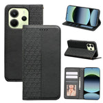 For Xiaomi Redmi Note 14 4G (163.25mm) Wallet Phone Case Checkered Pattern Imprint Leather Flip Cover with Wrist Strap