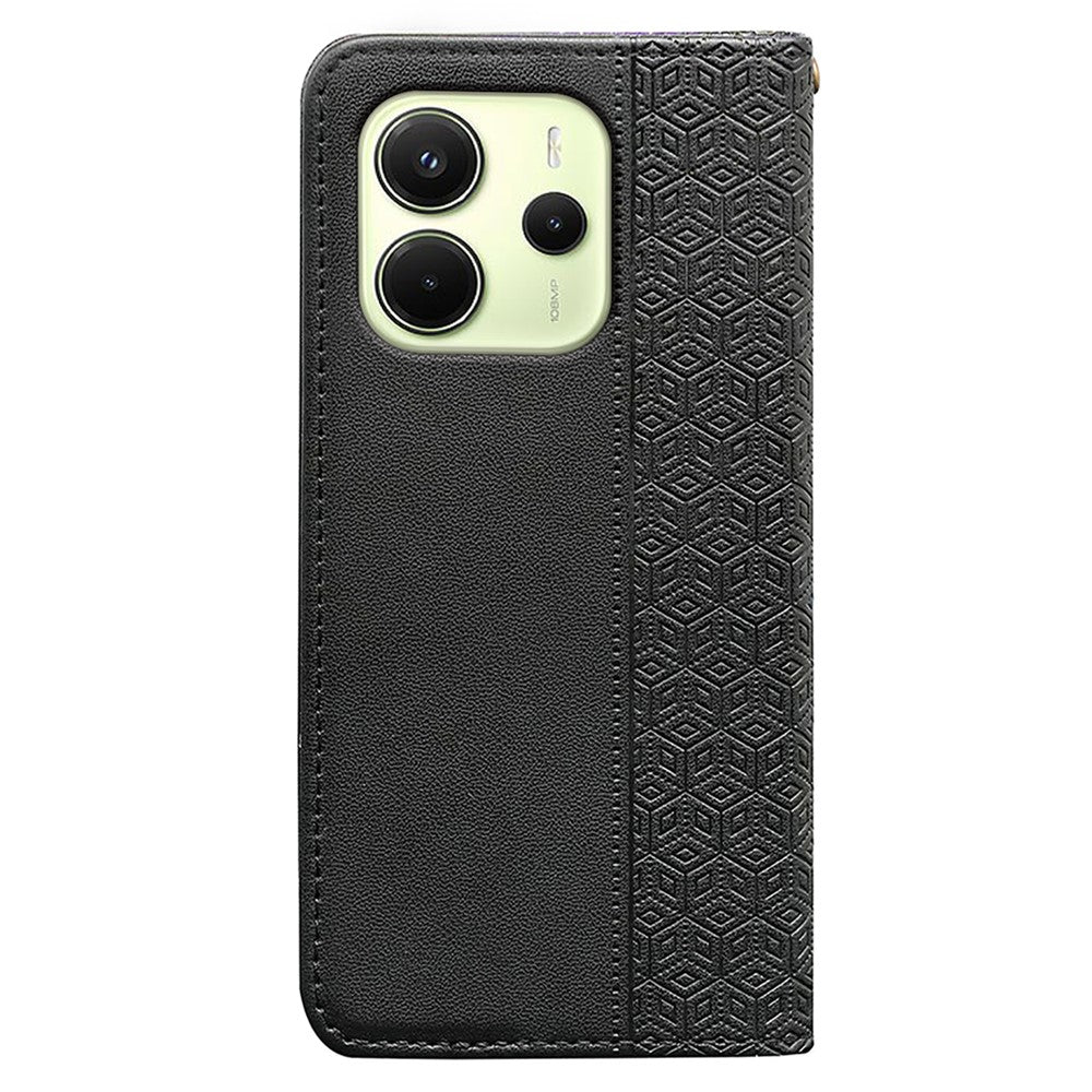 For Xiaomi Redmi Note 14 4G (163.25mm) Wallet Phone Case Checkered Pattern Imprint Leather Flip Cover with Wrist Strap