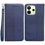 For Xiaomi Redmi Note 14 4G (163.25mm) Wallet Phone Case Checkered Pattern Imprint Leather Flip Cover with Wrist Strap