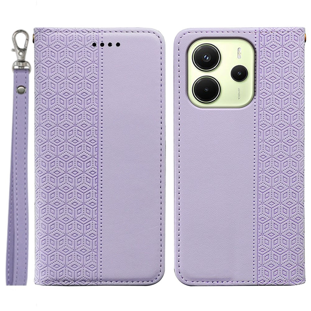 For Xiaomi Redmi Note 14 4G (163.25mm) Wallet Phone Case Checkered Pattern Imprint Leather Flip Cover with Wrist Strap