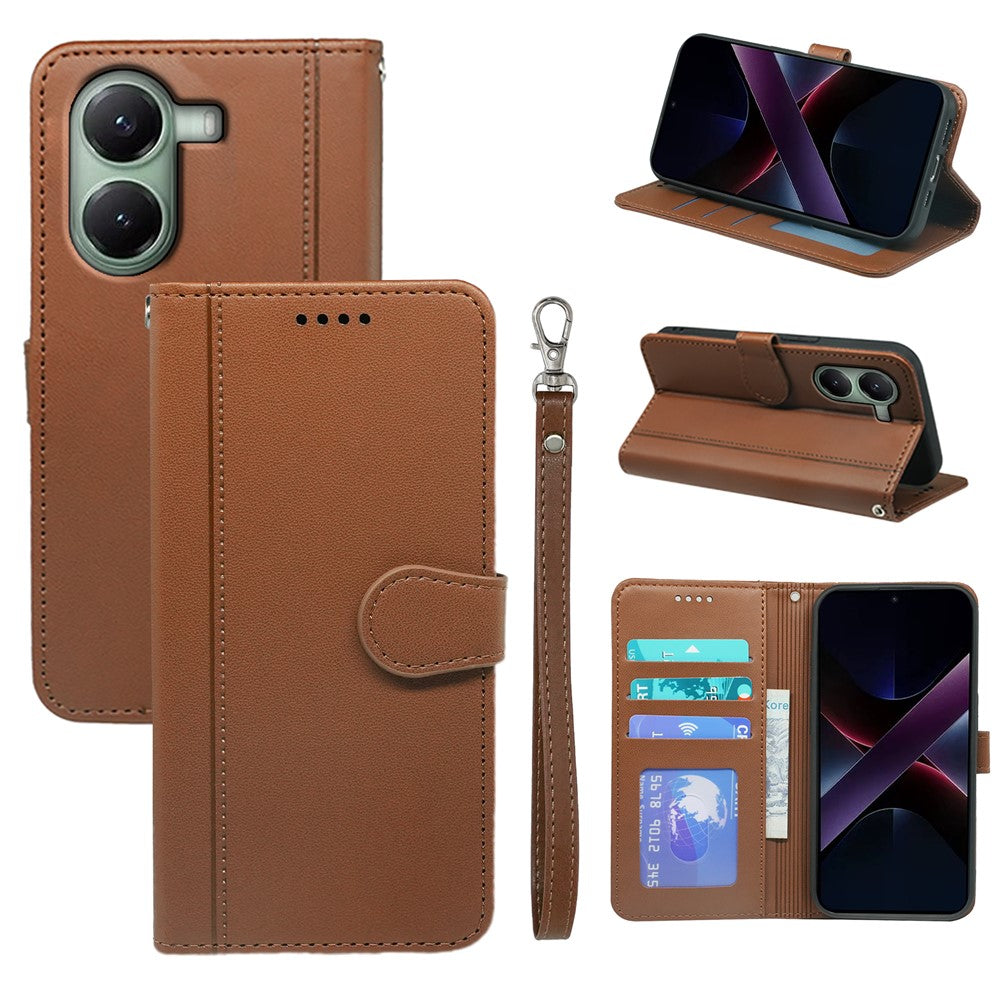 For Xiaomi Poco X7 Pro 5G  /  Redmi Turbo 4 5G Wallet Case Magnetic Snap Leather Phone Cover with Strap