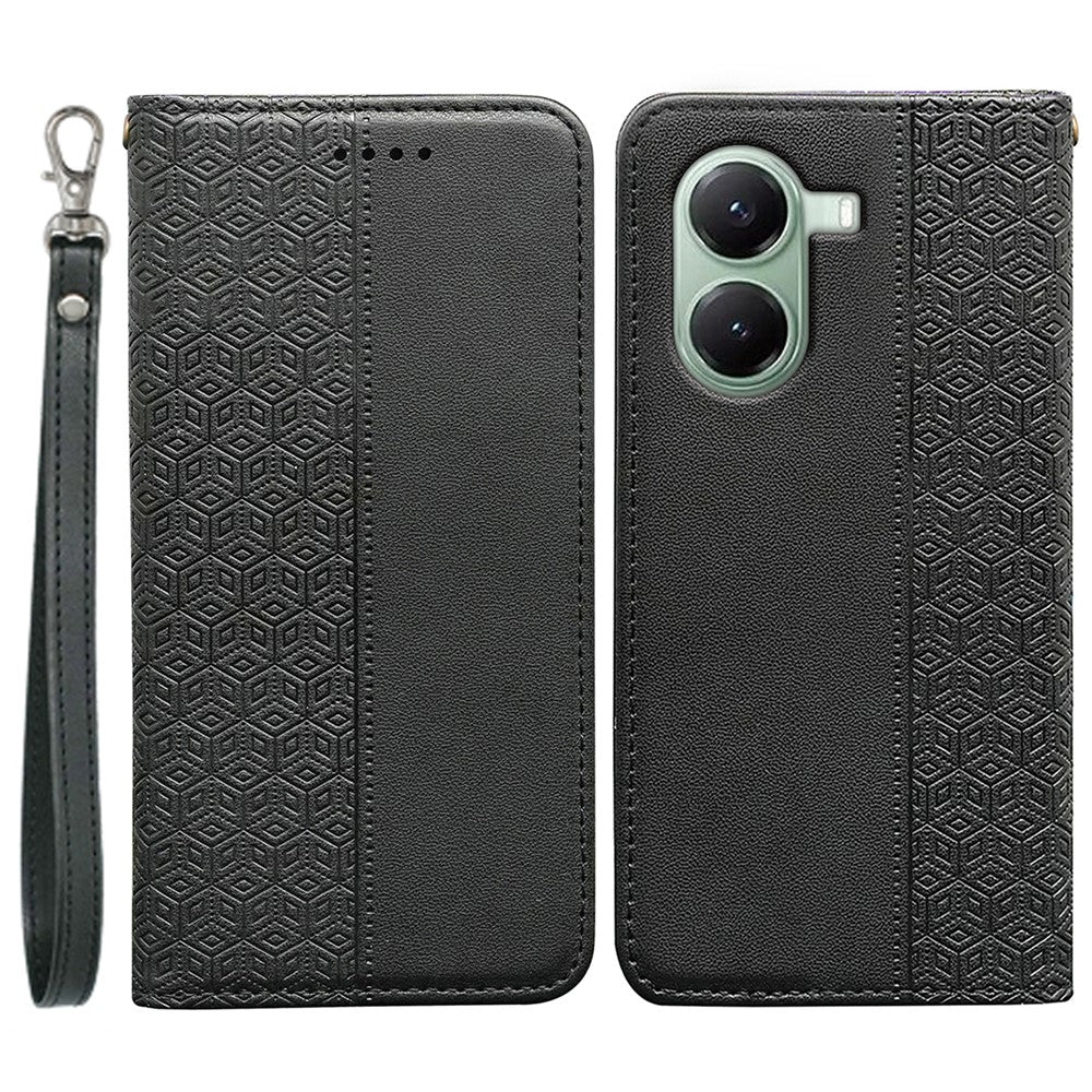 For Xiaomi Poco X7 Pro 5G / Redmi Turbo 4 5G Wallet Phone Case Checkered Pattern Imprint Leather Flip Cover with Wrist Strap