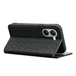 For Xiaomi Poco X7 Pro 5G / Redmi Turbo 4 5G Wallet Phone Case Checkered Pattern Imprint Leather Flip Cover with Wrist Strap
