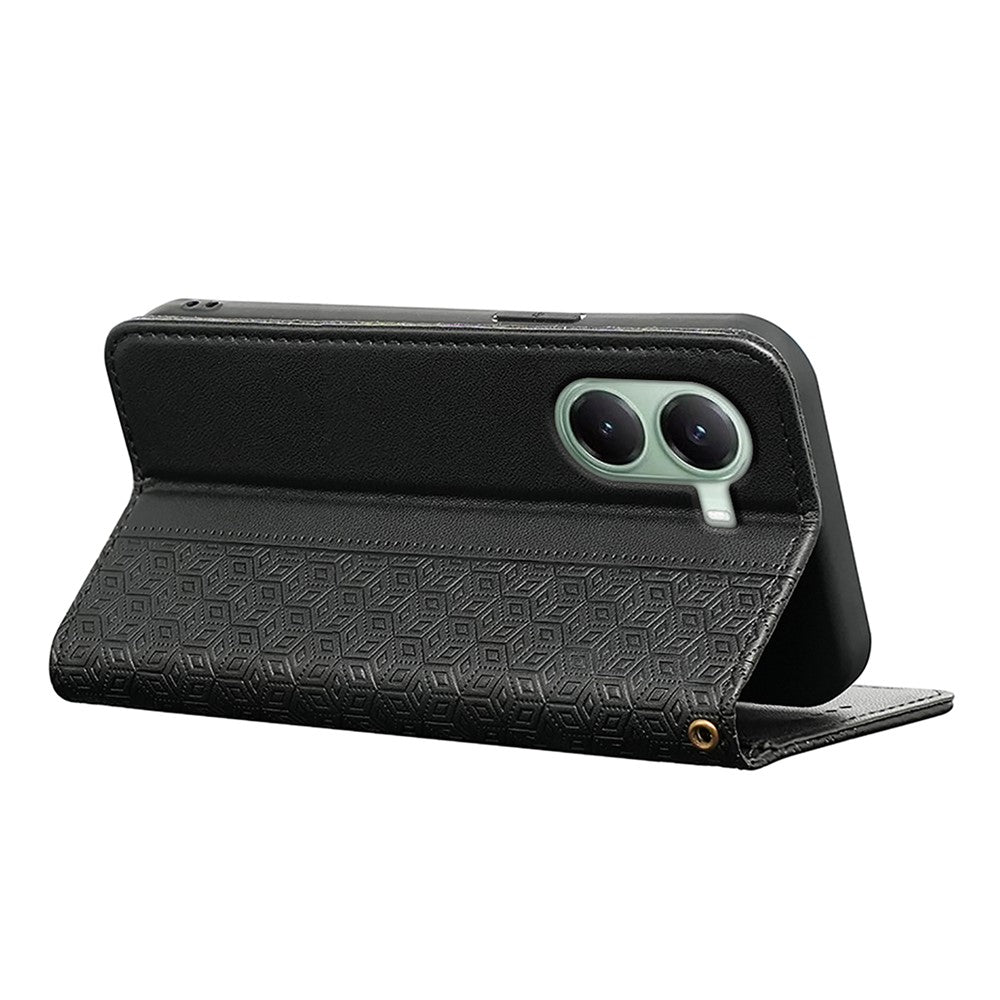 For Xiaomi Poco X7 Pro 5G / Redmi Turbo 4 5G Wallet Phone Case Checkered Pattern Imprint Leather Flip Cover with Wrist Strap