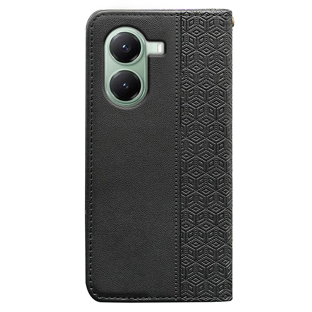 For Xiaomi Poco X7 Pro 5G / Redmi Turbo 4 5G Wallet Phone Case Checkered Pattern Imprint Leather Flip Cover with Wrist Strap