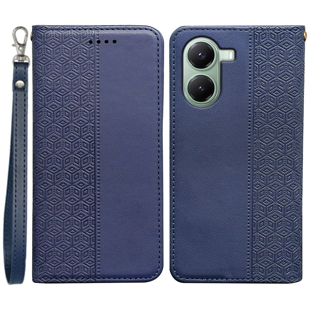 For Xiaomi Poco X7 Pro 5G / Redmi Turbo 4 5G Wallet Phone Case Checkered Pattern Imprint Leather Flip Cover with Wrist Strap