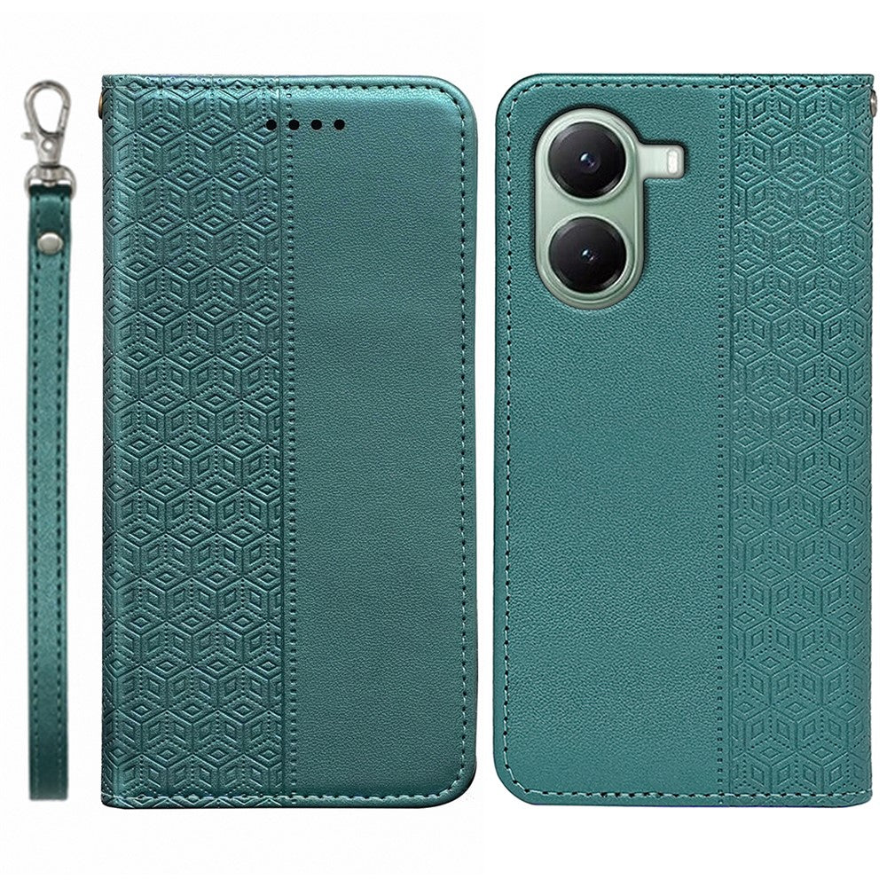 For Xiaomi Poco X7 Pro 5G / Redmi Turbo 4 5G Wallet Phone Case Checkered Pattern Imprint Leather Flip Cover with Wrist Strap