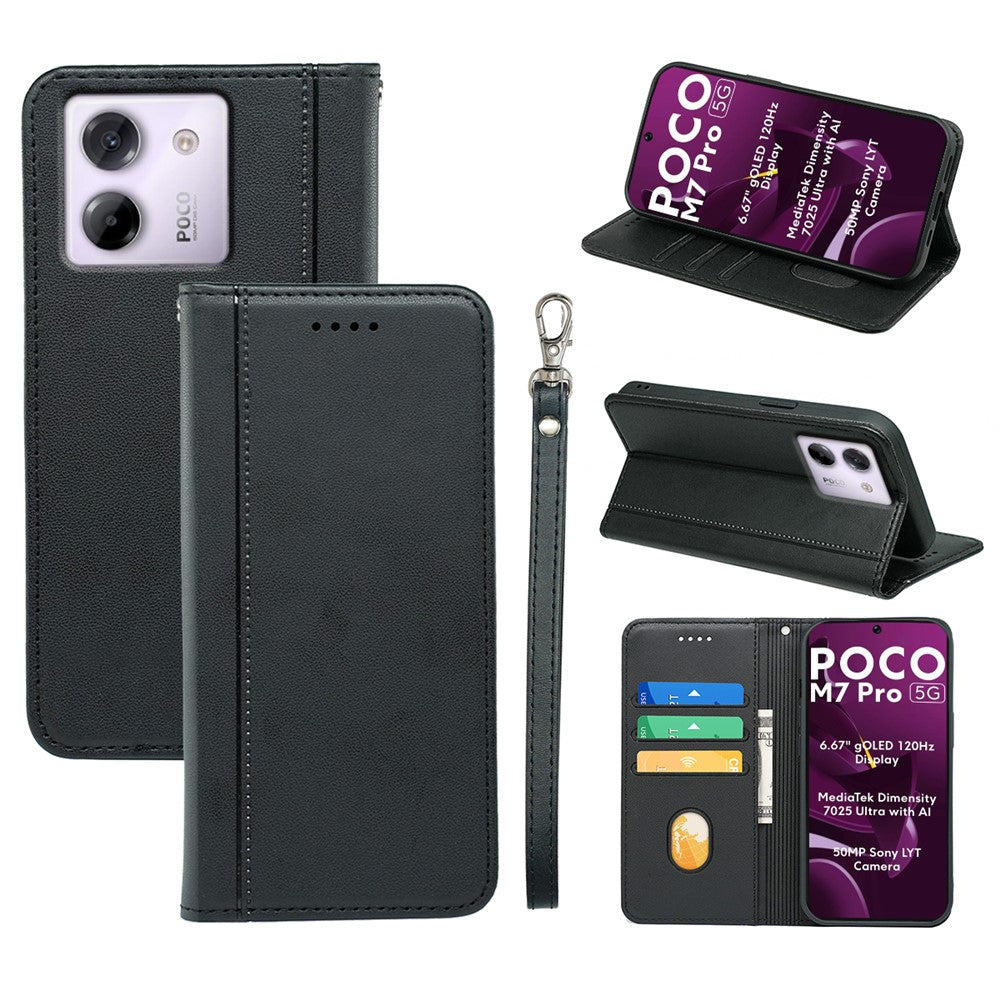 HX01 For Xiaomi Poco M7 Pro 5G Wallet Case Magnetic Closing PU Leather Phone Cover