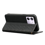 For Xiaomi Poco M7 Pro 5G Wallet Phone Case Checkered Pattern Imprint Leather Flip Cover with Wrist Strap