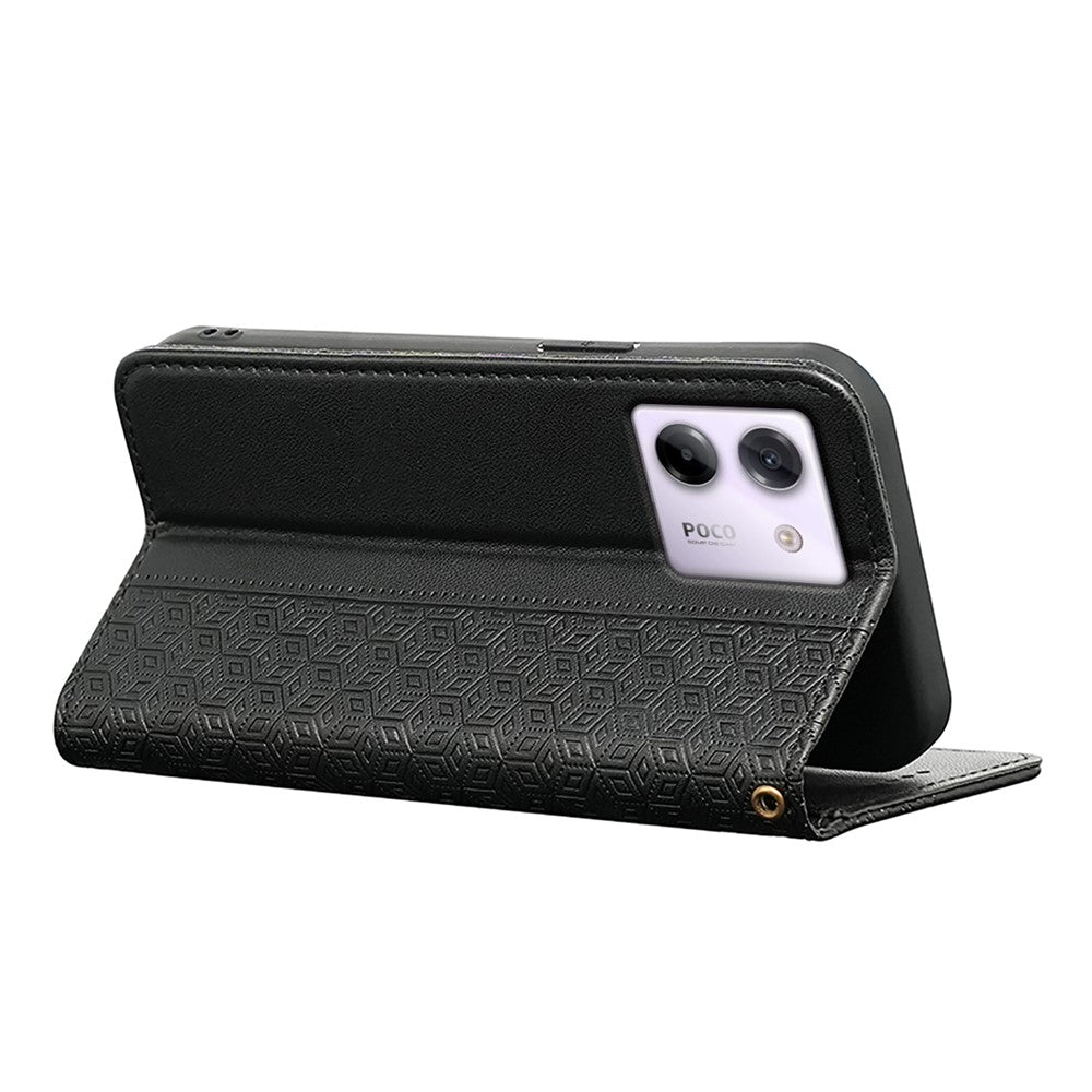 For Xiaomi Poco M7 Pro 5G Wallet Phone Case Checkered Pattern Imprint Leather Flip Cover with Wrist Strap