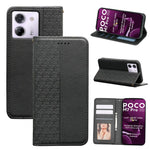 For Xiaomi Poco M7 Pro 5G Wallet Phone Case Checkered Pattern Imprint Leather Flip Cover with Wrist Strap