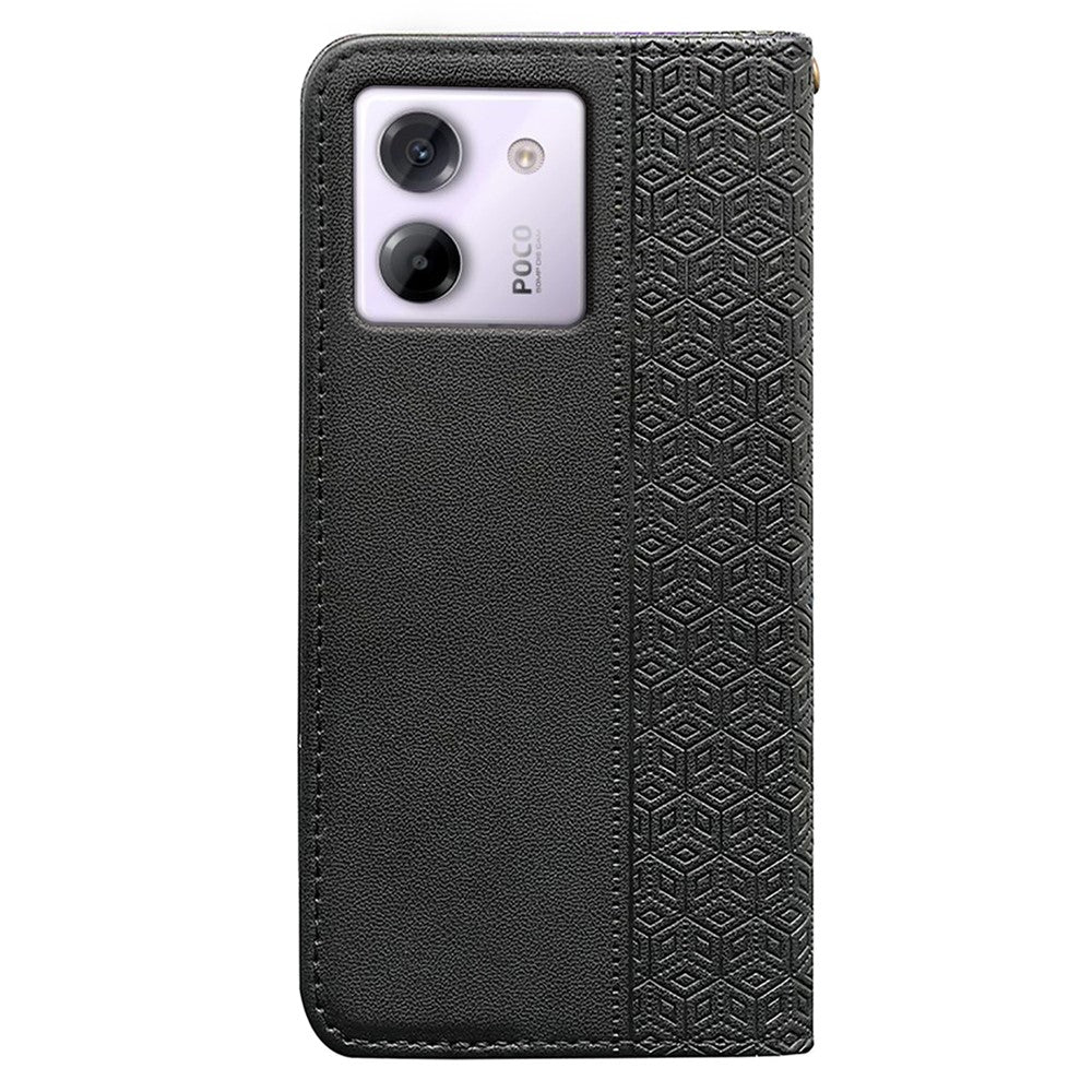 For Xiaomi Poco M7 Pro 5G Wallet Phone Case Checkered Pattern Imprint Leather Flip Cover with Wrist Strap