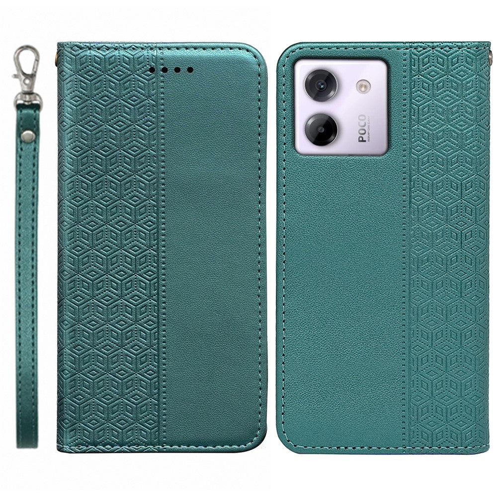 For Xiaomi Poco M7 Pro 5G Wallet Phone Case Checkered Pattern Imprint Leather Flip Cover with Wrist Strap