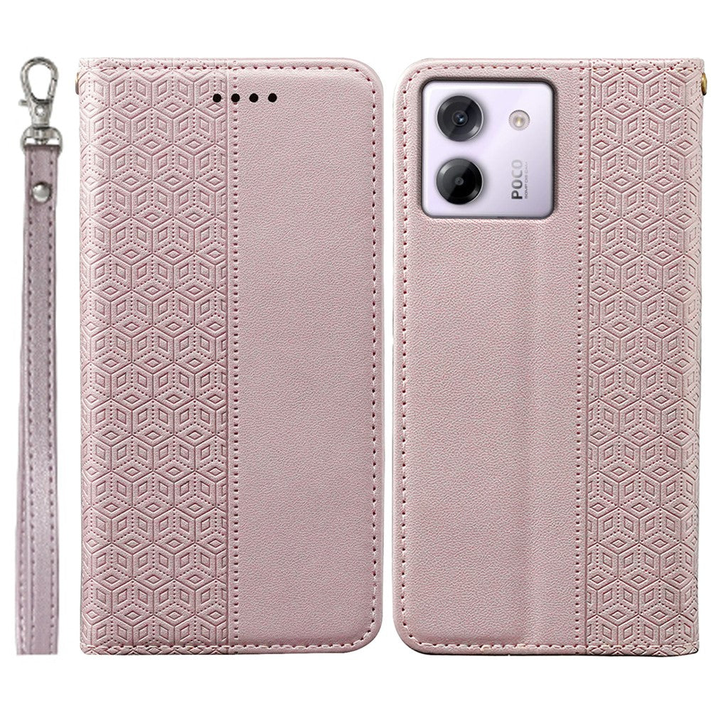 For Xiaomi Poco M7 Pro 5G Wallet Phone Case Checkered Pattern Imprint Leather Flip Cover with Wrist Strap