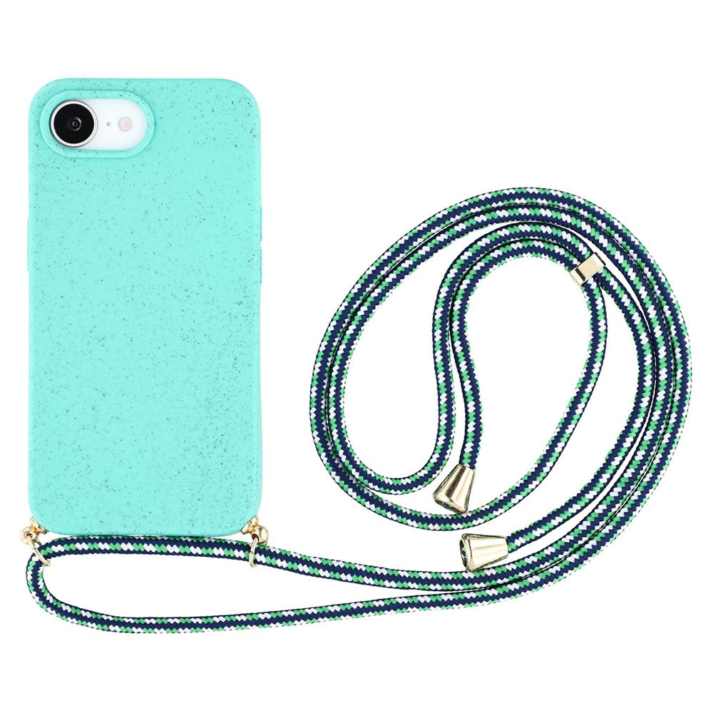 For iPhone 17th / 16th Case Biodegradable Wheat Straw + TPU Phone Cover with Long Lanyard