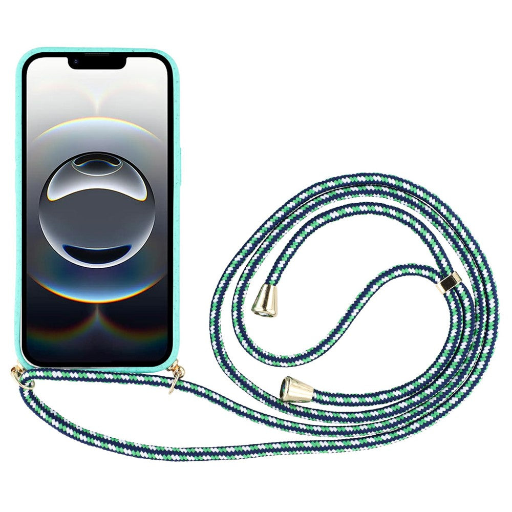 For iPhone 17th / 16th Case Biodegradable Wheat Straw + TPU Phone Cover with Long Lanyard
