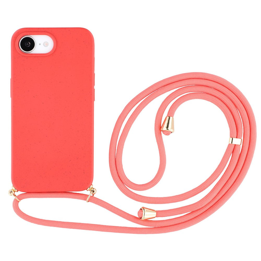 For iPhone 17th / 16th Case Biodegradable Wheat Straw + TPU Phone Cover with Long Lanyard