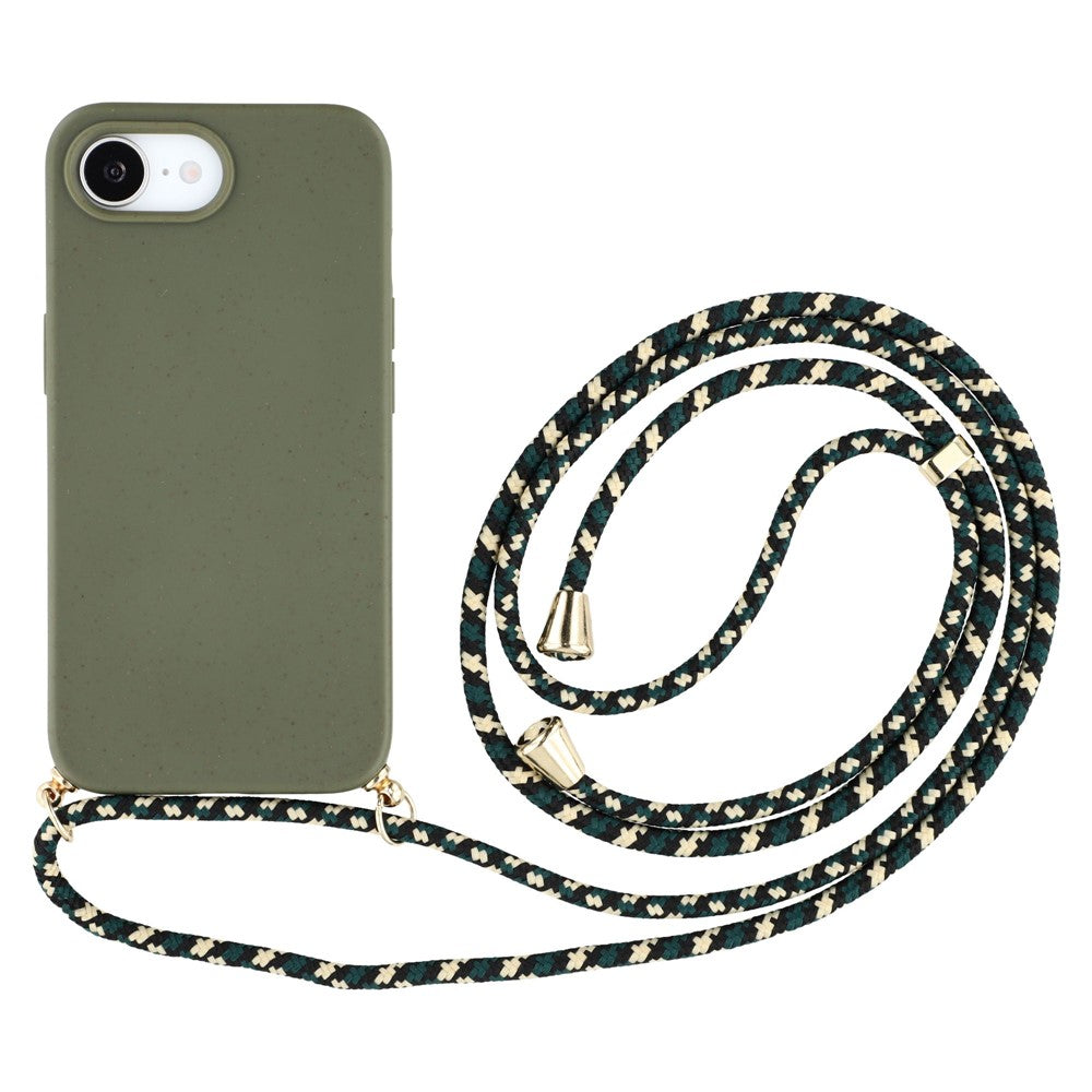 For iPhone 17th / 16th Case Biodegradable Wheat Straw + TPU Phone Cover with Long Lanyard