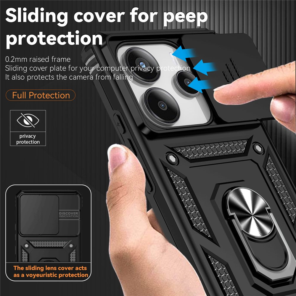 For Xiaomi Redmi Note 14 4G (163.25mm) Case PC + TPU Phone Cover with Lens Protection Kickstand