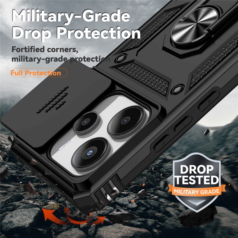 For Xiaomi Redmi Note 14 4G (163.25mm) Case PC + TPU Phone Cover with Lens Protection Kickstand