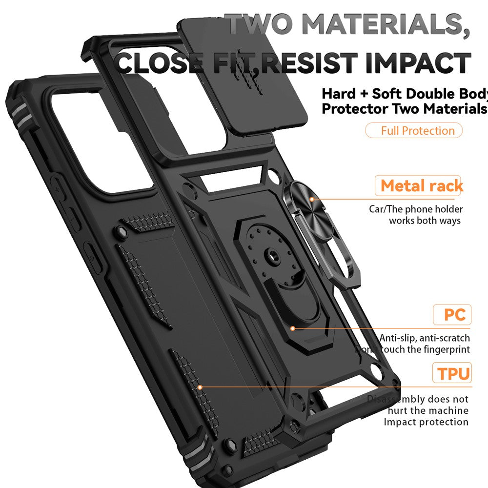 For Xiaomi Redmi Note 14 4G (163.25mm) Case PC + TPU Phone Cover with Lens Protection Kickstand
