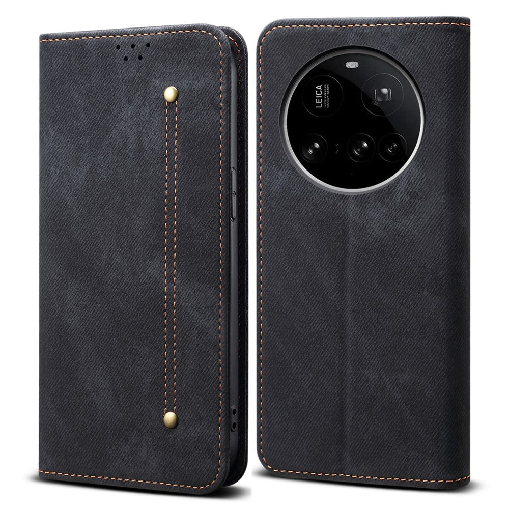 For Xiaomi 15 Ultra Case Jeans Cloth Texture Anti-Scratch Leather Stand Phone Cover