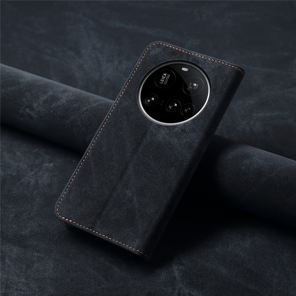 For Xiaomi 15 Ultra Case Jeans Cloth Texture Anti-Scratch Leather Stand Phone Cover