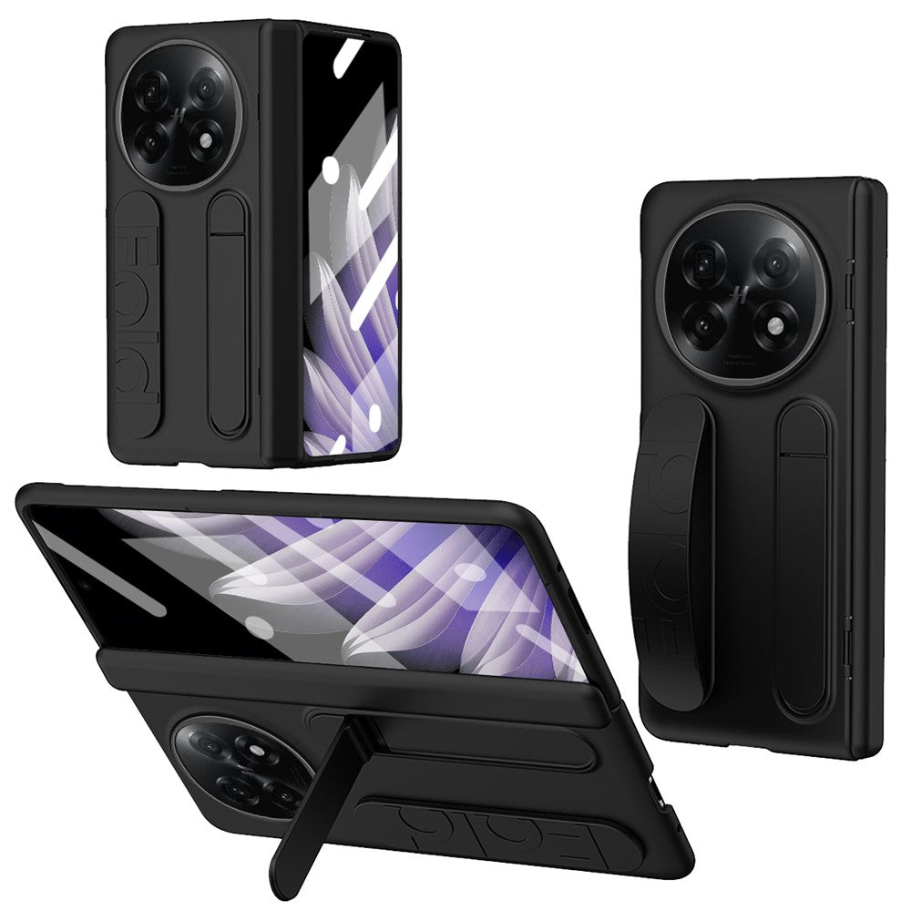 For Oppo Find N5 5G Case Kickstand Wristband PC Phone Cover with Tempered Glass Film