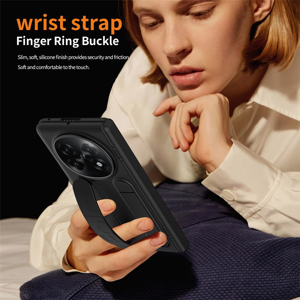 For Oppo Find N5 5G Case Kickstand Wristband PC Phone Cover with Tempered Glass Film