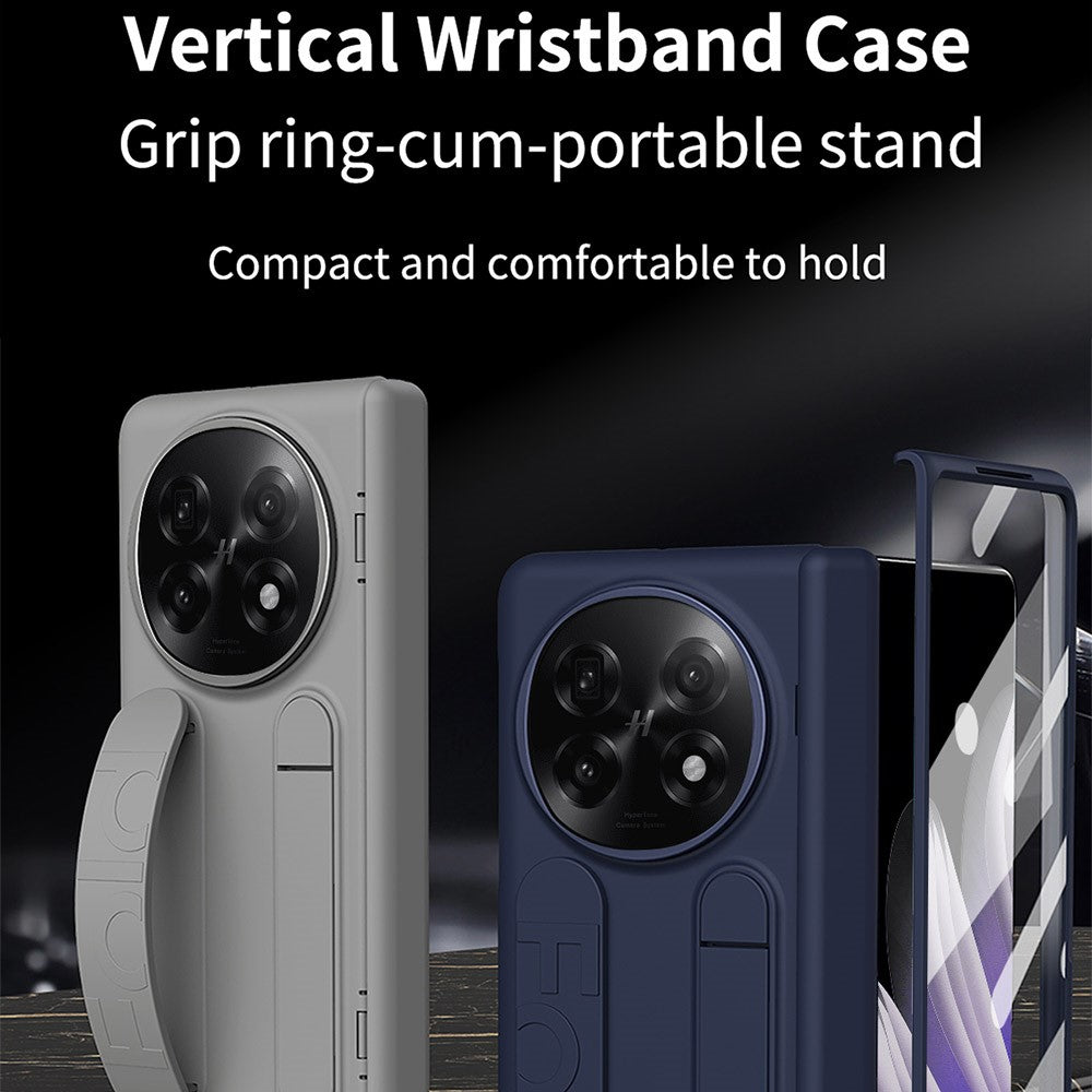 For Oppo Find N5 5G Case Kickstand Wristband PC Phone Cover with Tempered Glass Film