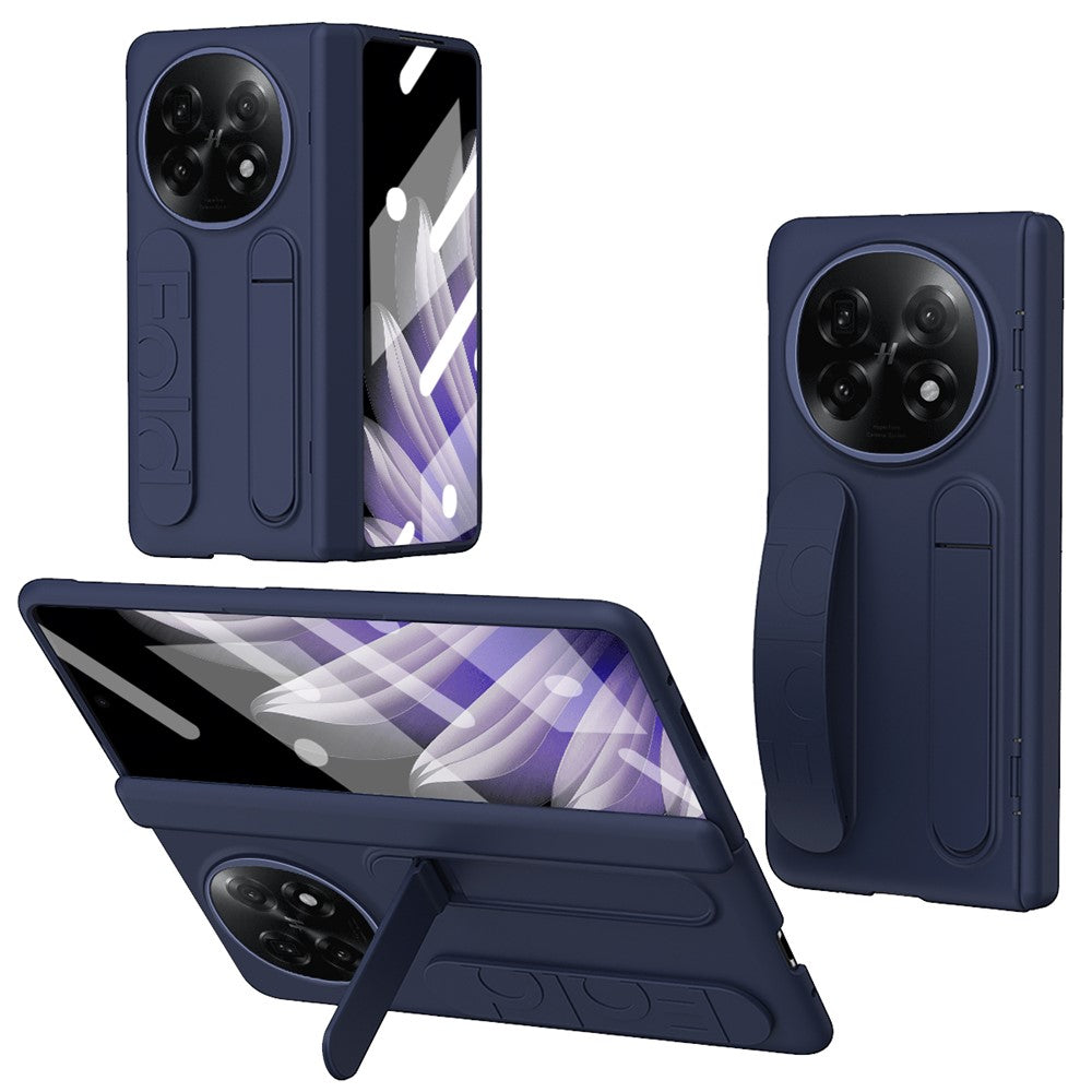 For Oppo Find N5 5G Case Kickstand Wristband PC Phone Cover with Tempered Glass Film