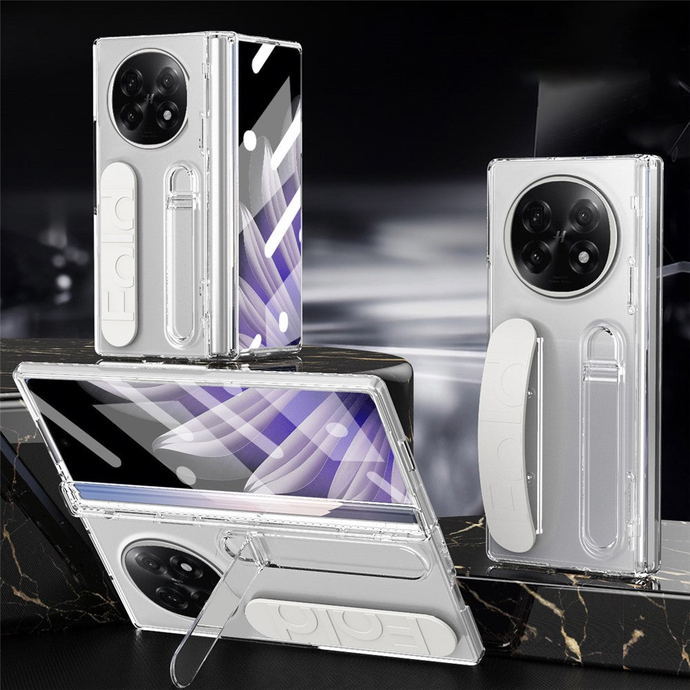 For Oppo Find N5 5G Case Kickstand Wristband PC Phone Cover with Tempered Glass Film