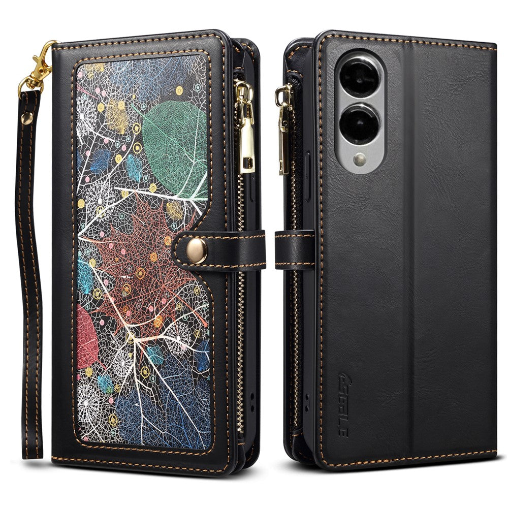 ESEBLE Galaxy Series For Samsung Galaxy S25 Edge Case Leather Zipper Phone Cover RFID Blocking
