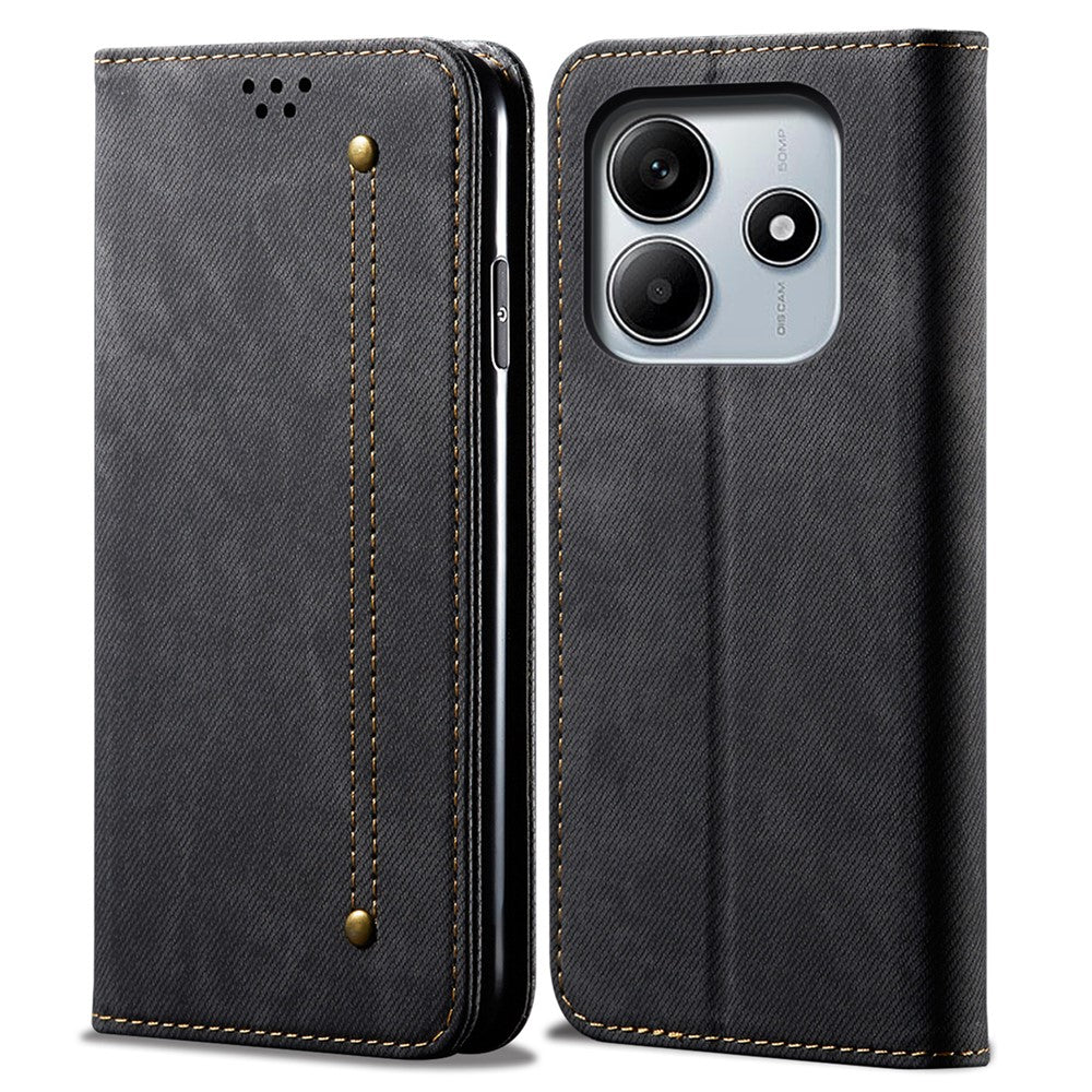For Xiaomi Redmi Note 14 4G (163.25mm) Case Jeans Cloth Texture Anti-Scratch Leather Stand Phone Cover