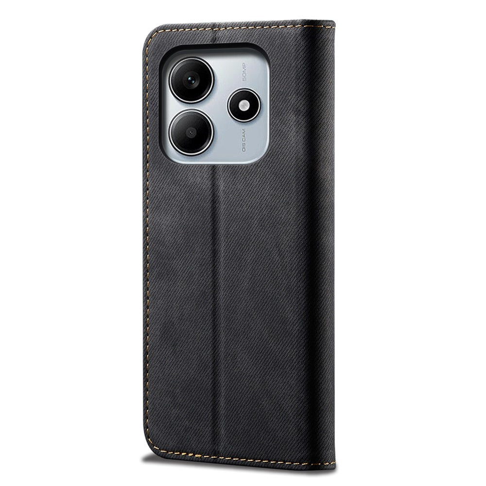 For Xiaomi Redmi Note 14 4G (163.25mm) Case Jeans Cloth Texture Anti-Scratch Leather Stand Phone Cover