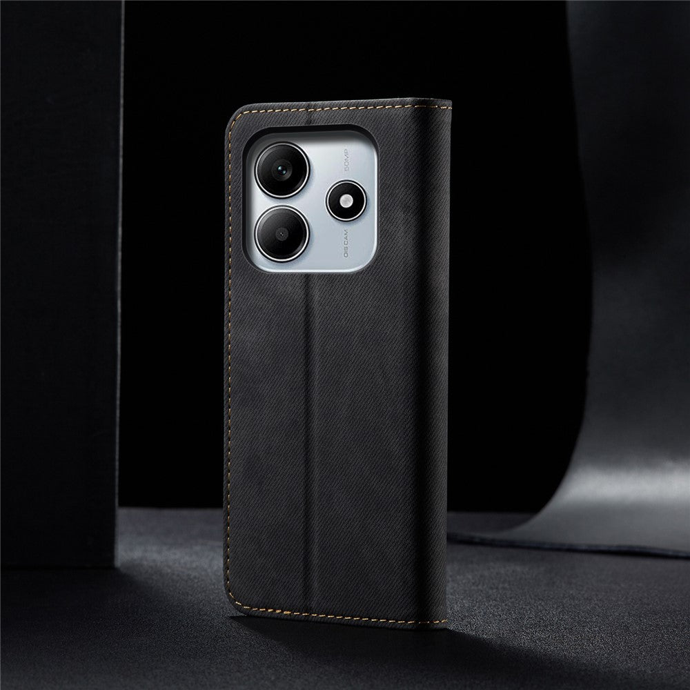 For Xiaomi Redmi Note 14 4G (163.25mm) Case Jeans Cloth Texture Anti-Scratch Leather Stand Phone Cover
