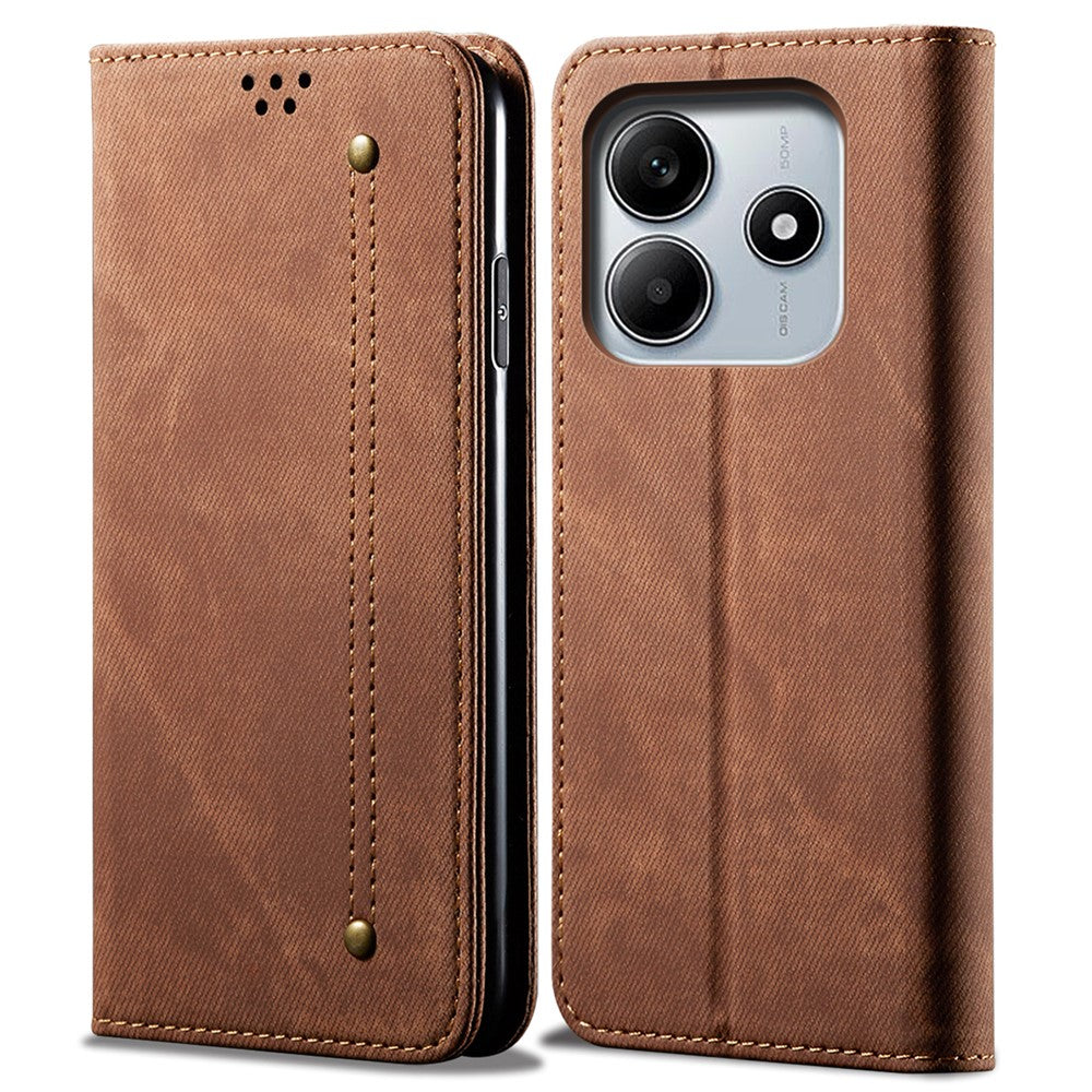 For Xiaomi Redmi Note 14 4G (163.25mm) Case Jeans Cloth Texture Anti-Scratch Leather Stand Phone Cover