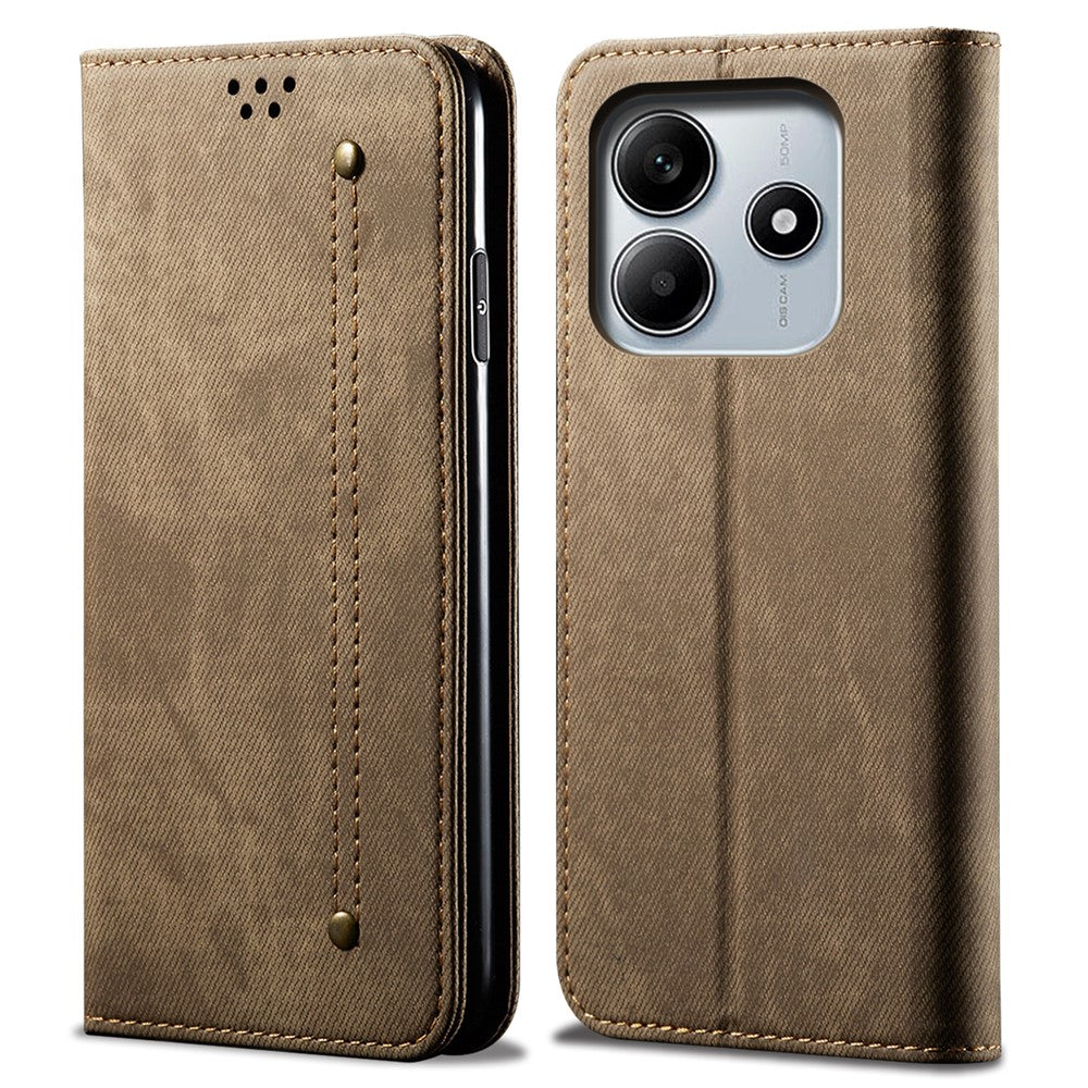 For Xiaomi Redmi Note 14 4G (163.25mm) Case Jeans Cloth Texture Anti-Scratch Leather Stand Phone Cover