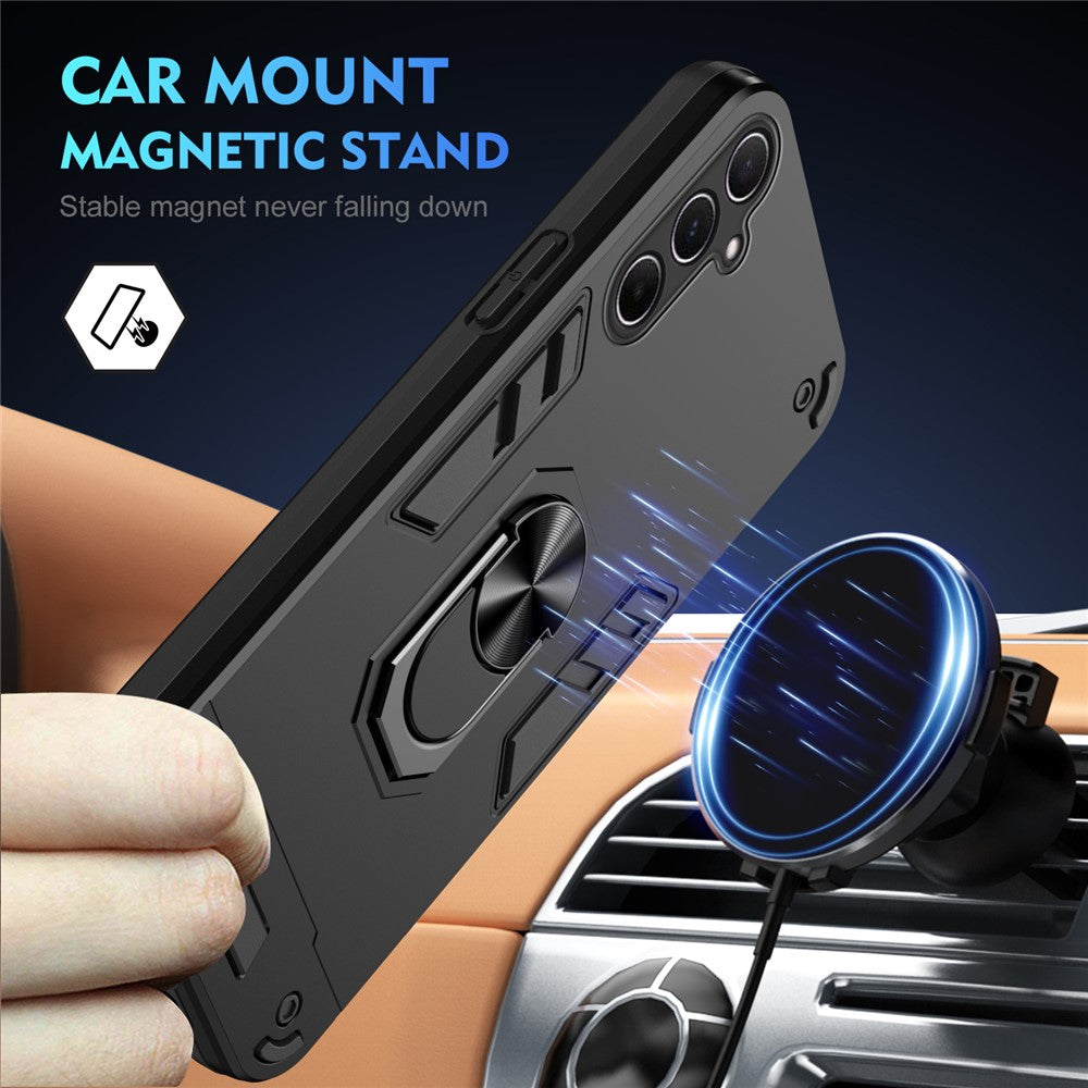 Til Samsung Galaxy A56 5G Cover PC+TPU Faldsikrings Telefoncover med Ringstativ