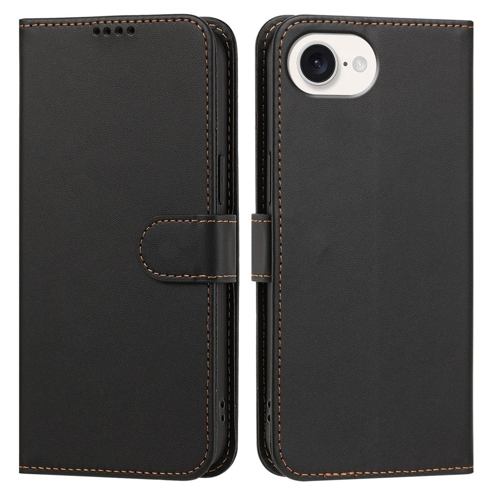 Läderfodral för iPhone 17e/16e, plånboksfodral, enfärgat, fallskyddande mobilfodral