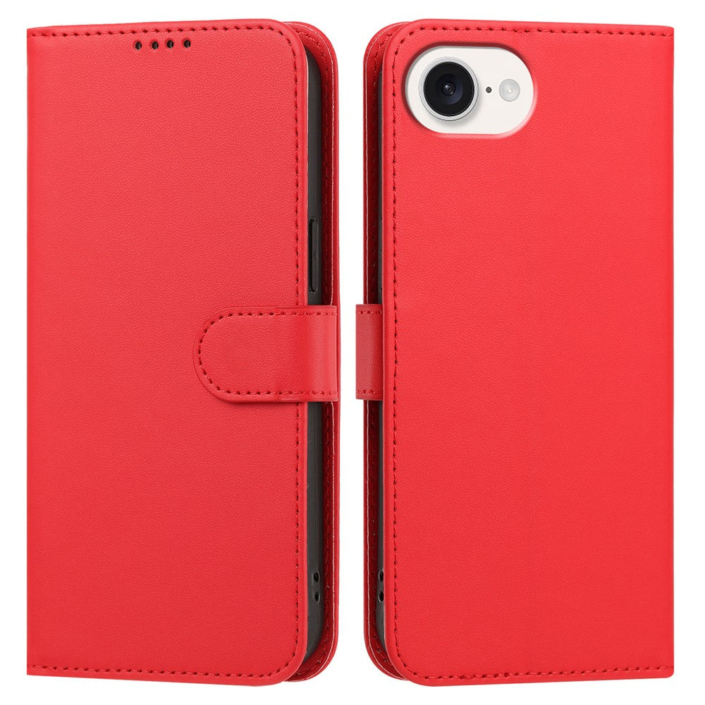 For iPhone 17th / 16th Leather Case Wallet Stand Solid Color Anti-Drop Phone Cover
