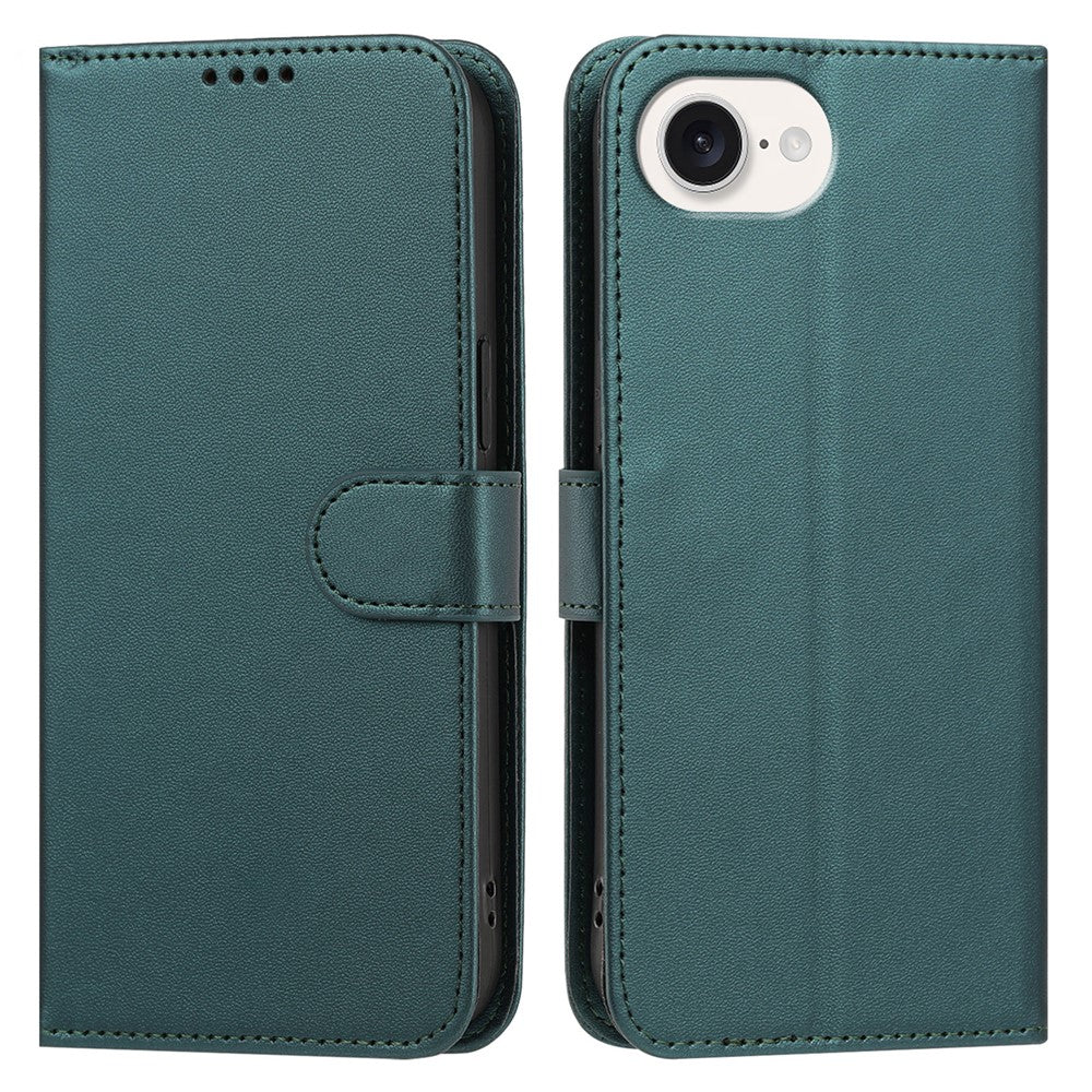 For iPhone 17th / 16th Leather Case Wallet Stand Solid Color Anti-Drop Phone Cover