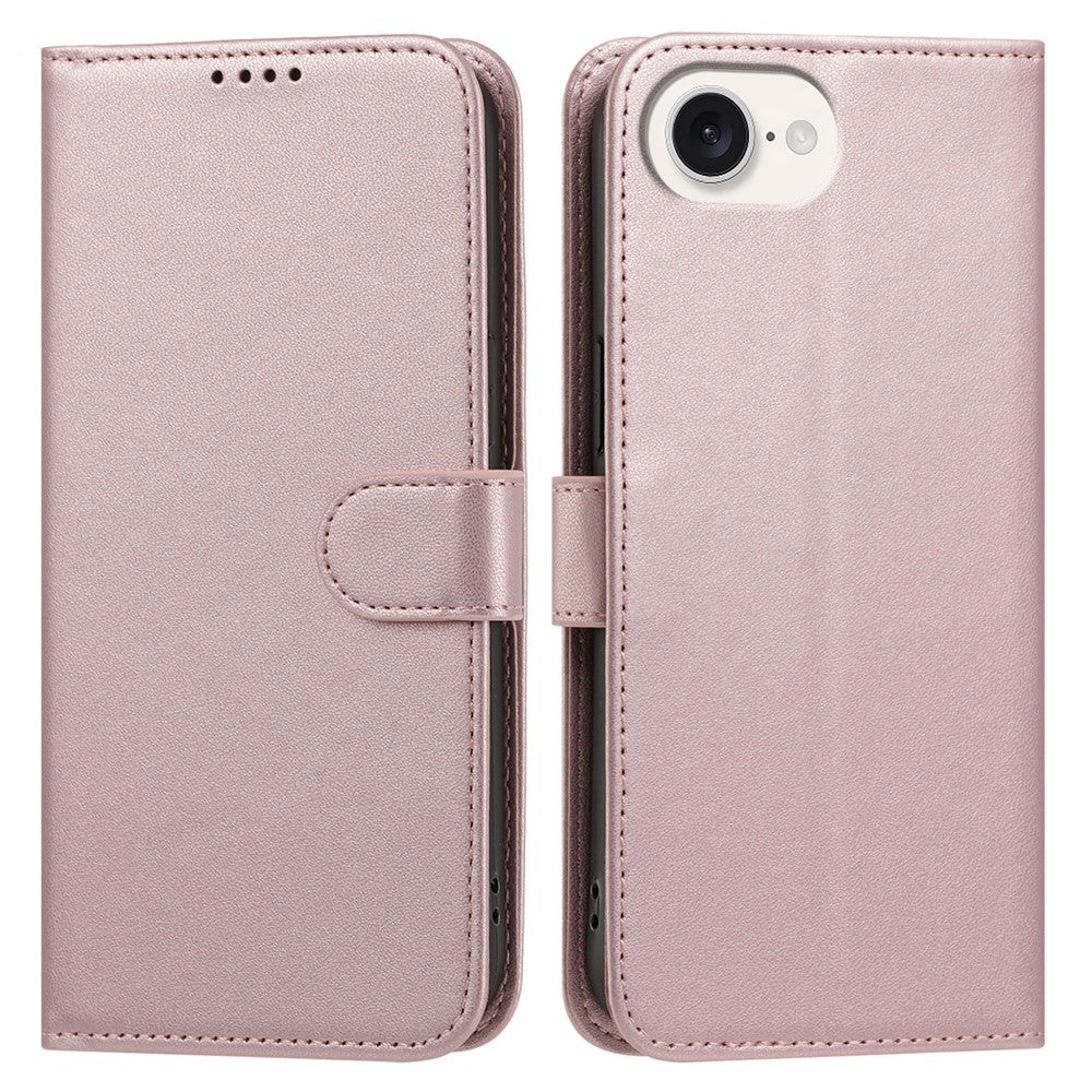 For iPhone 17th / 16th Leather Case Wallet Stand Solid Color Anti-Drop Phone Cover