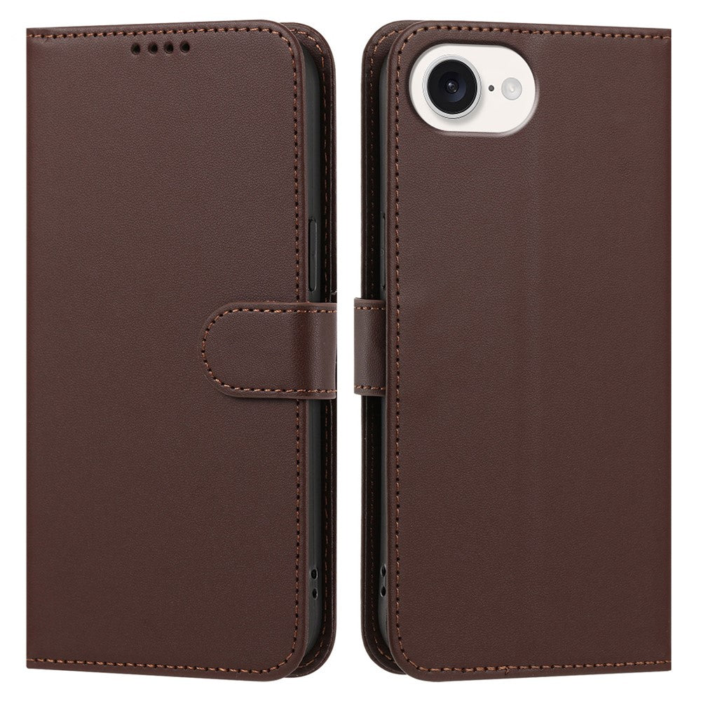 For iPhone 17th / 16th Leather Case Wallet Stand Solid Color Anti-Drop Phone Cover