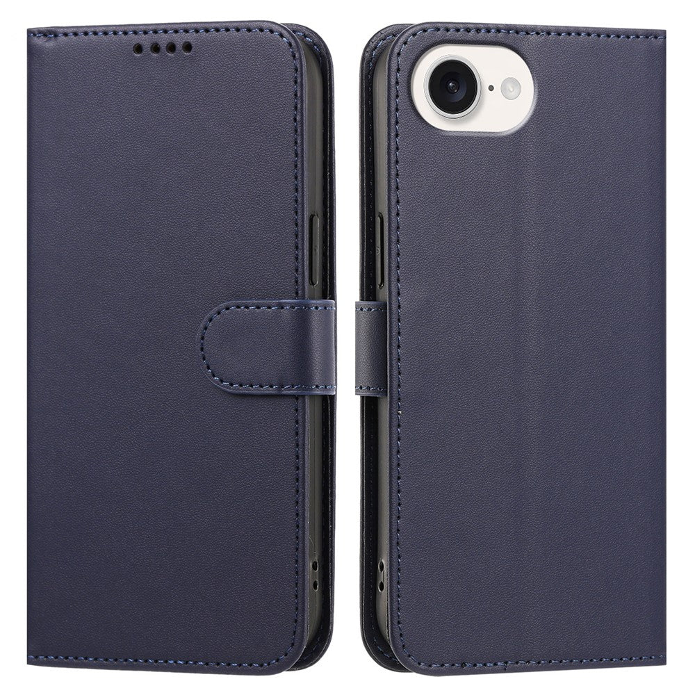 For iPhone 17th / 16th Leather Case Wallet Stand Solid Color Anti-Drop Phone Cover