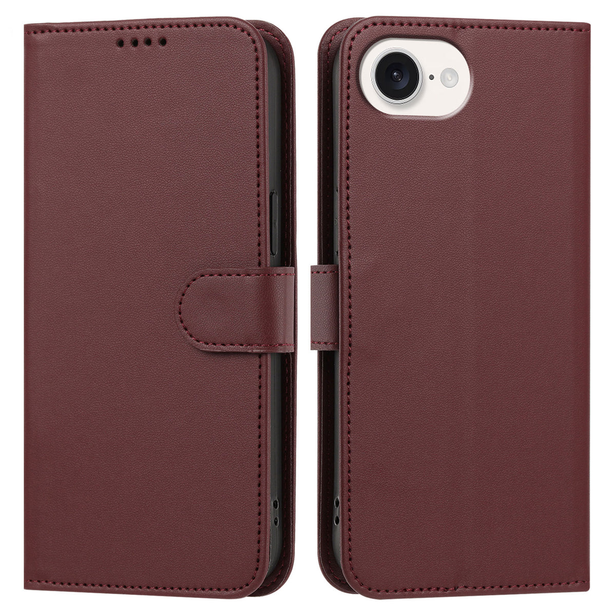 For iPhone 17th / 16th Leather Case Wallet Stand Solid Color Anti-Drop Phone Cover