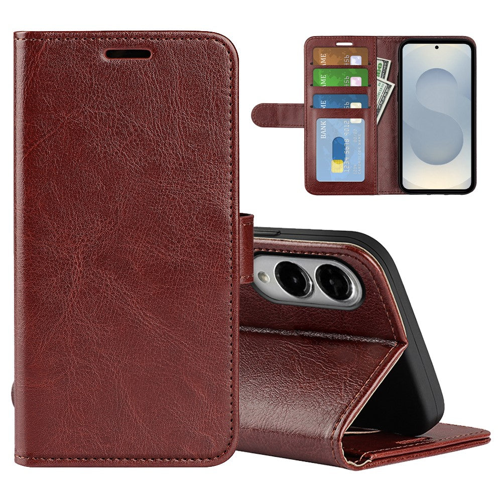 For Samsung Galaxy S25 Edge Case Crazy Horse Texture Stand Leather Phone Cover