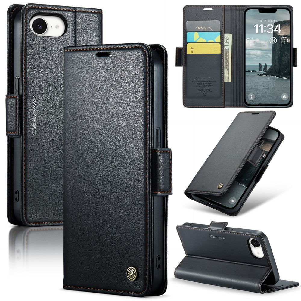 CASEME For iPhone 17e / 16e Leather Case 023 RFID Blocking 3 Card Slot Mobile Cover